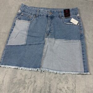 No Boundary Patchwork Denim Size 15 W32 Mini Skirt Super High Rise Fray Hem NEW